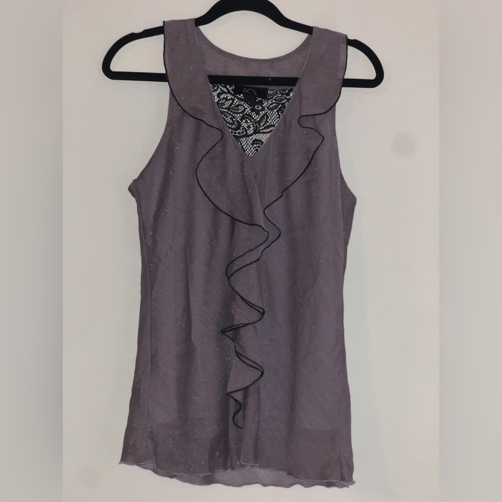 BCX Women's sparkly grey Ruffle Blouse